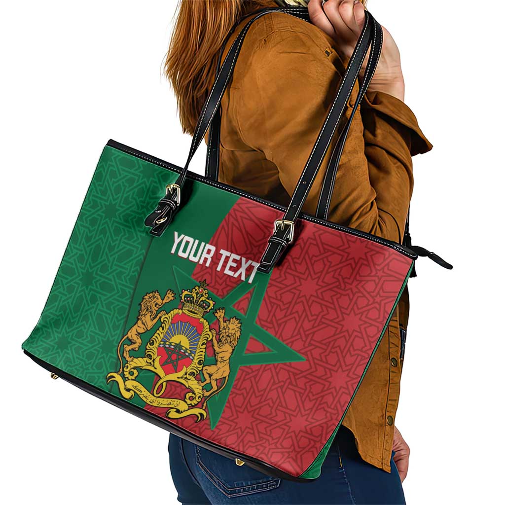 Personalised Morocco Leather Tote Bag Moroccan Green Star With Moorish Pattern - Wonder Print Shop