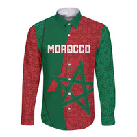 Personalised Morocco Long Sleeve Button Shirt Moroccan Green Star With Moorish Pattern - Wonder Print Shop