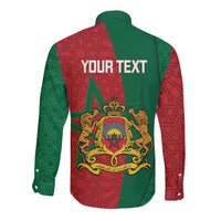 Personalised Morocco Long Sleeve Button Shirt Moroccan Green Star With Moorish Pattern - Wonder Print Shop