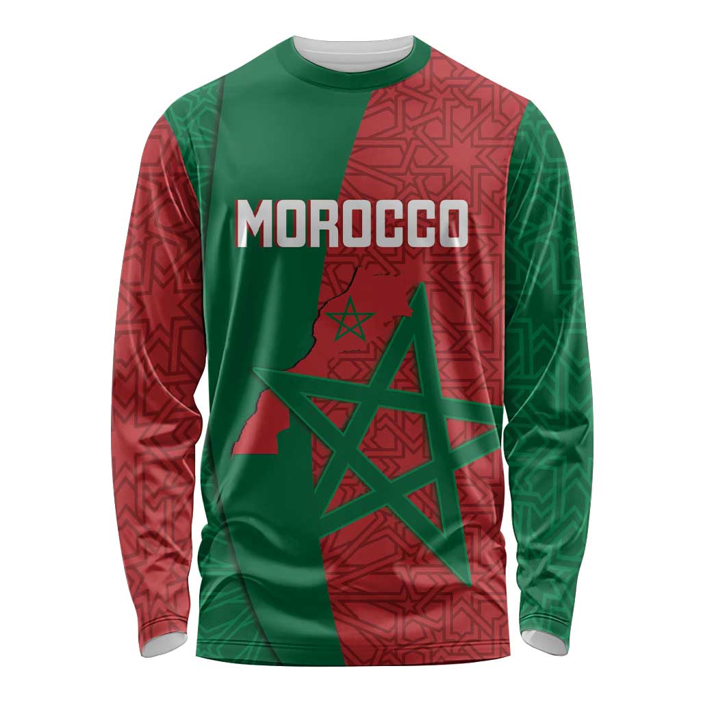Personalised Morocco Long Sleeve Shirt Moroccan Green Star With Moorish Pattern - Wonder Print Shop