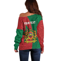 Personalised Morocco Off Shoulder Sweater Moroccan Green Star With Moorish Pattern - Wonder Print Shop