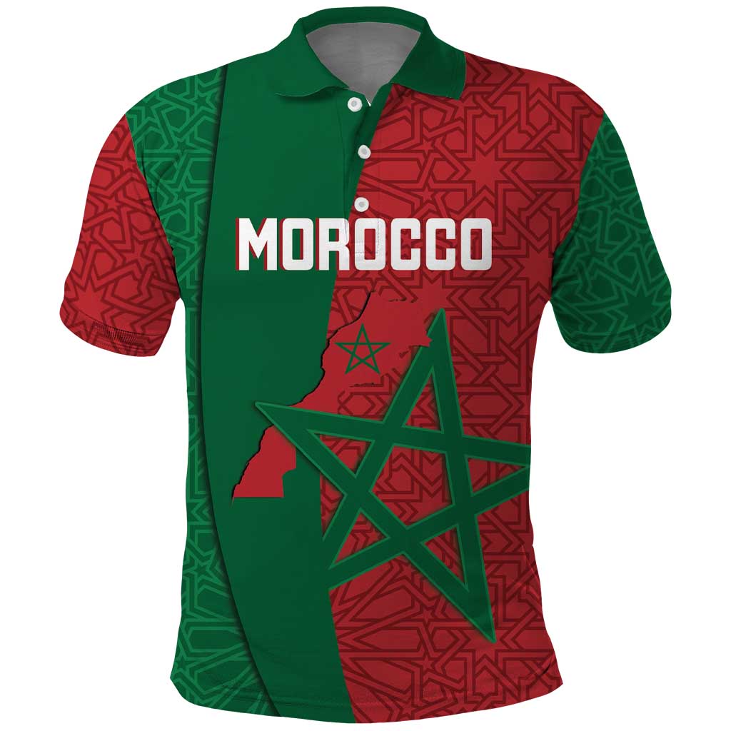 Personalised Morocco Polo Shirt Moroccan Green Star With Moorish Pattern - Wonder Print Shop