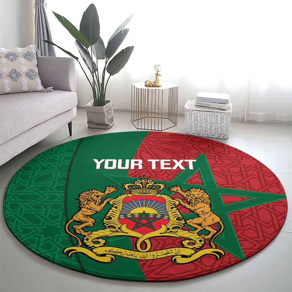 Personalised Morocco Round Carpet Moroccan Green Star With Moorish Pattern