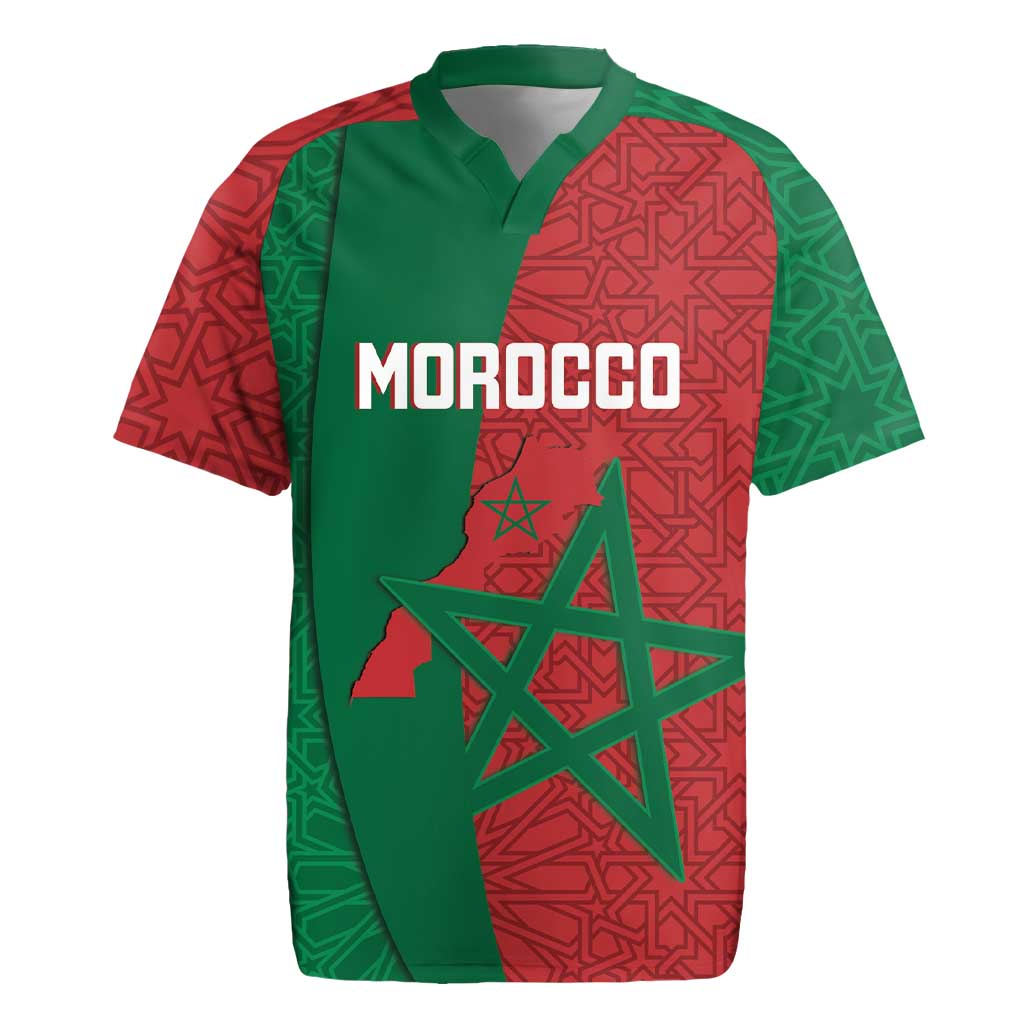 Personalised Morocco Rugby Jersey Moroccan Green Star With Moorish Pattern - Wonder Print Shop