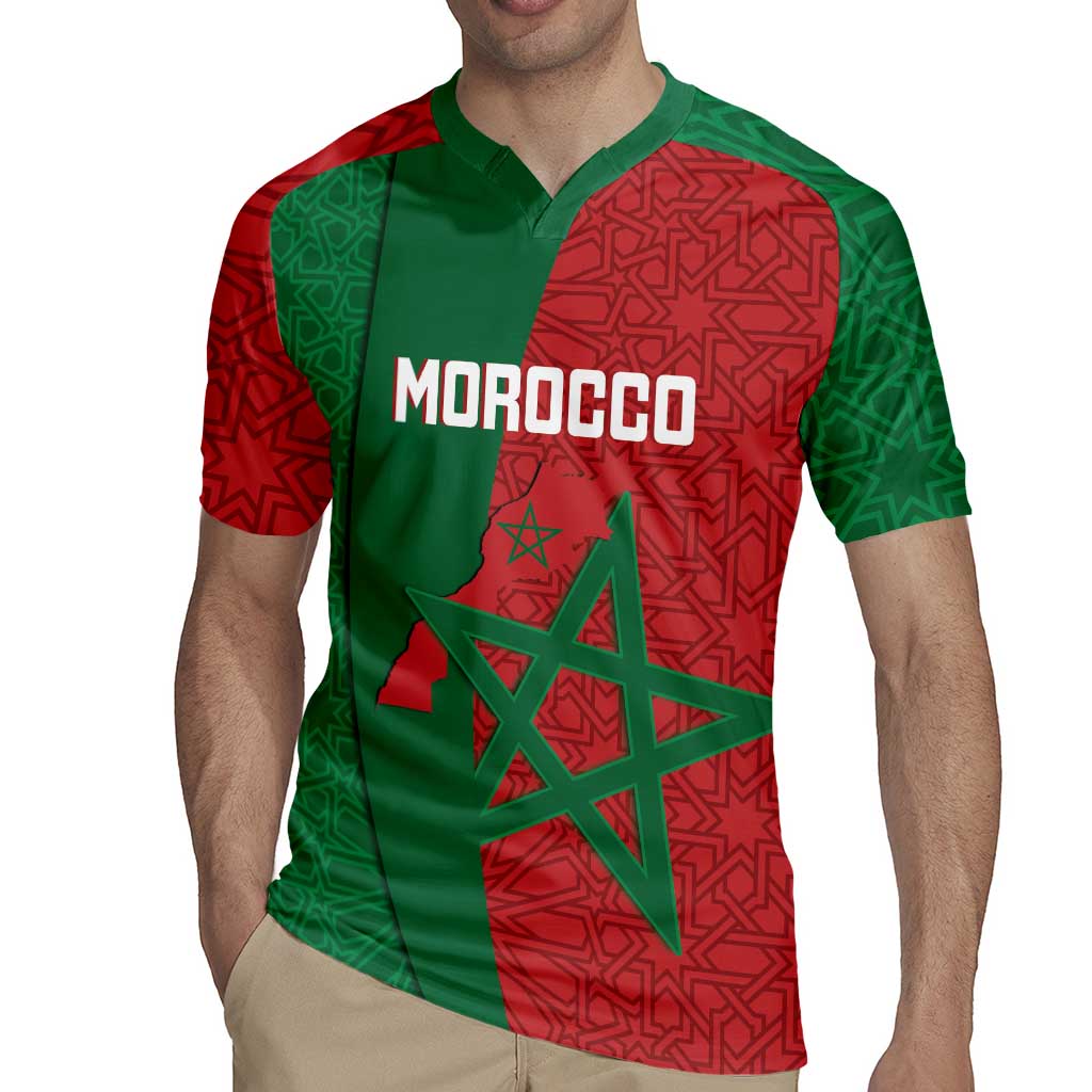 Personalised Morocco Rugby Jersey Moroccan Green Star With Moorish Pattern - Wonder Print Shop