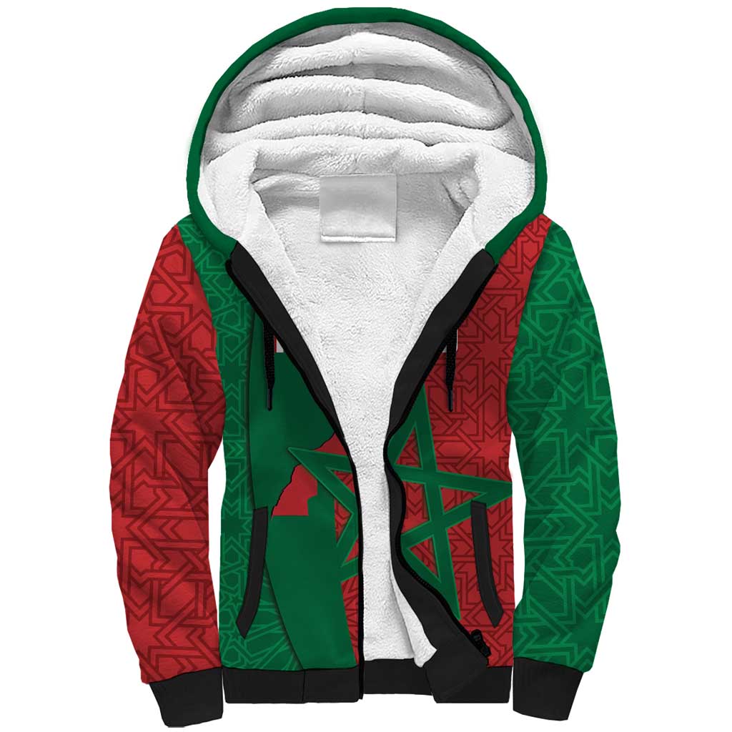 Personalised Morocco Sherpa Hoodie Moroccan Green Star With Moorish Pattern - Wonder Print Shop