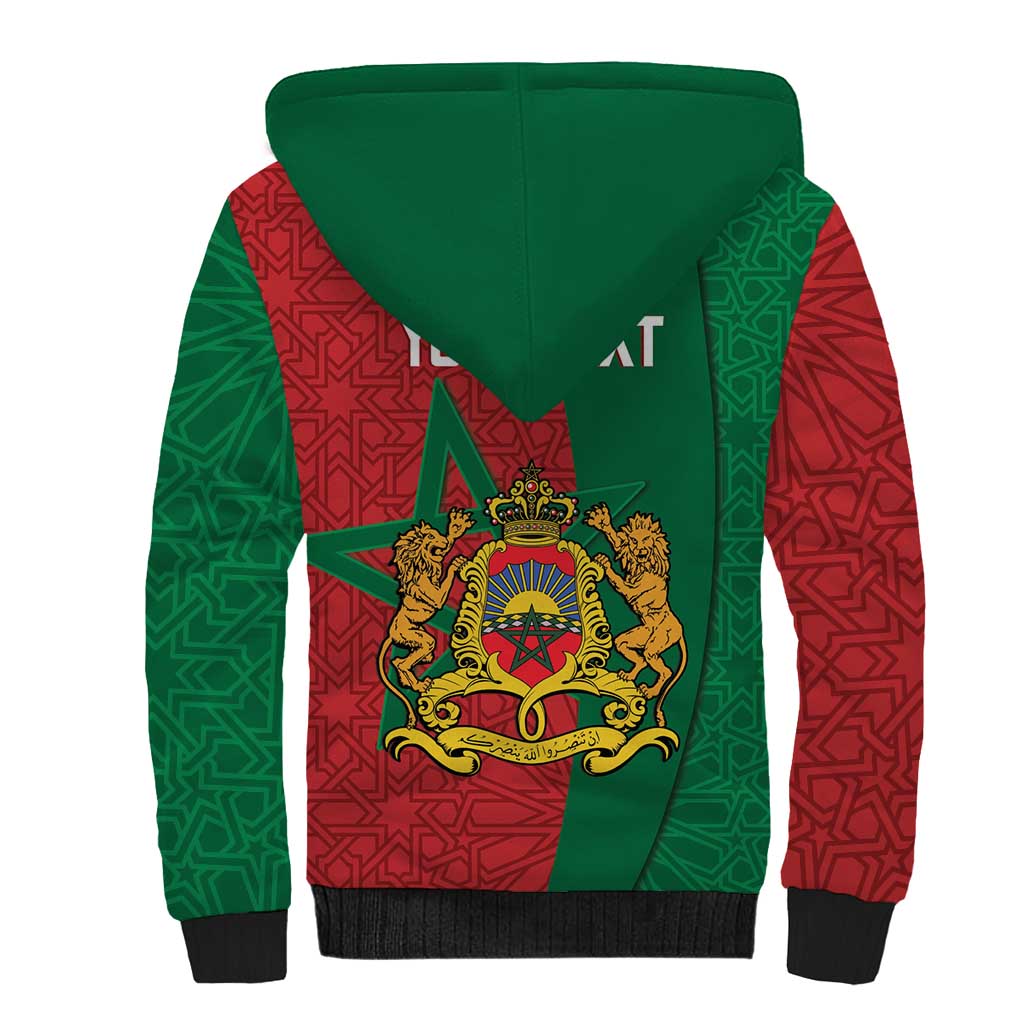 Personalised Morocco Sherpa Hoodie Moroccan Green Star With Moorish Pattern - Wonder Print Shop