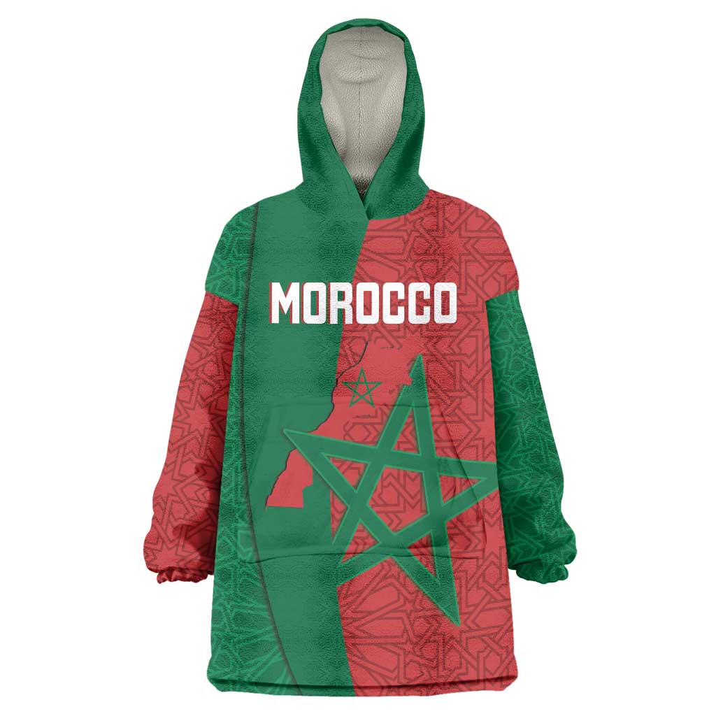 Personalised Morocco Wearable Blanket Hoodie Moroccan Green Star With Moorish Pattern - Wonder Print Shop