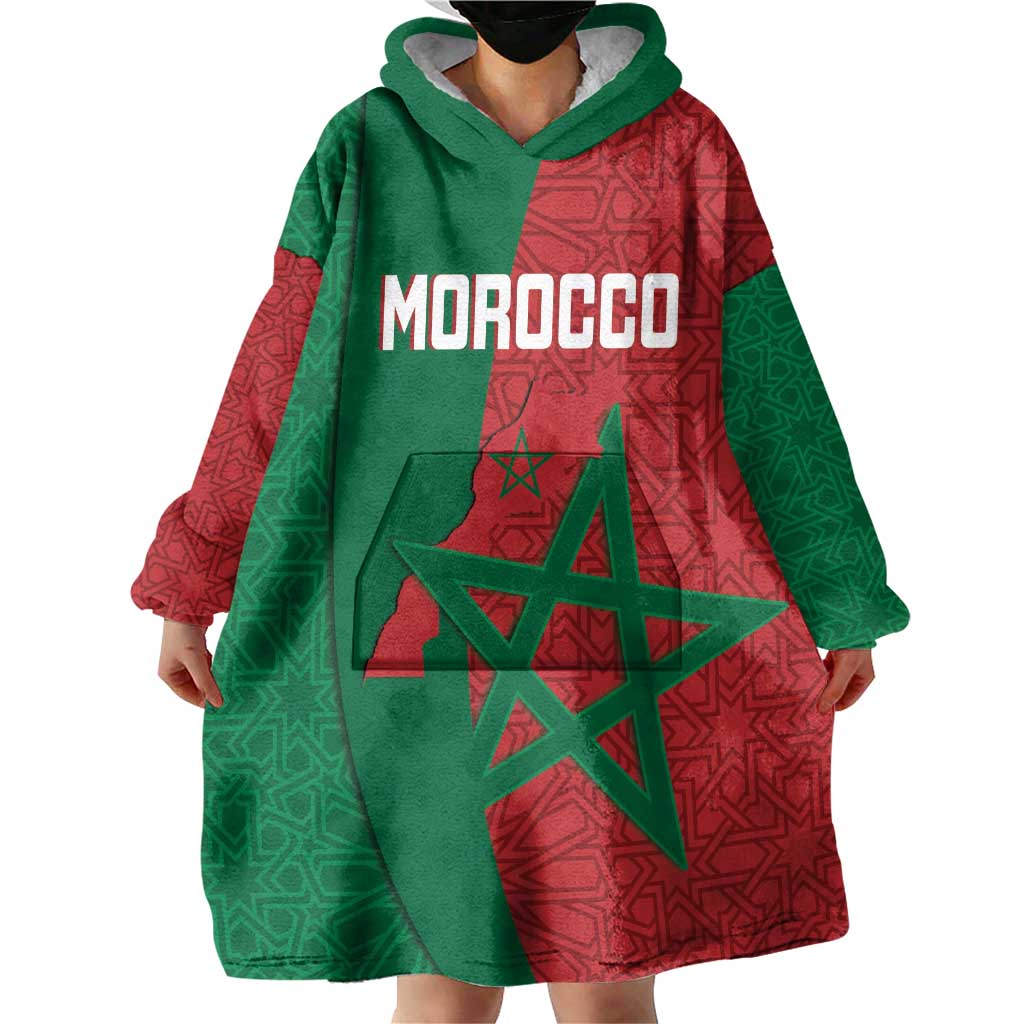 Personalised Morocco Wearable Blanket Hoodie Moroccan Green Star With Moorish Pattern - Wonder Print Shop