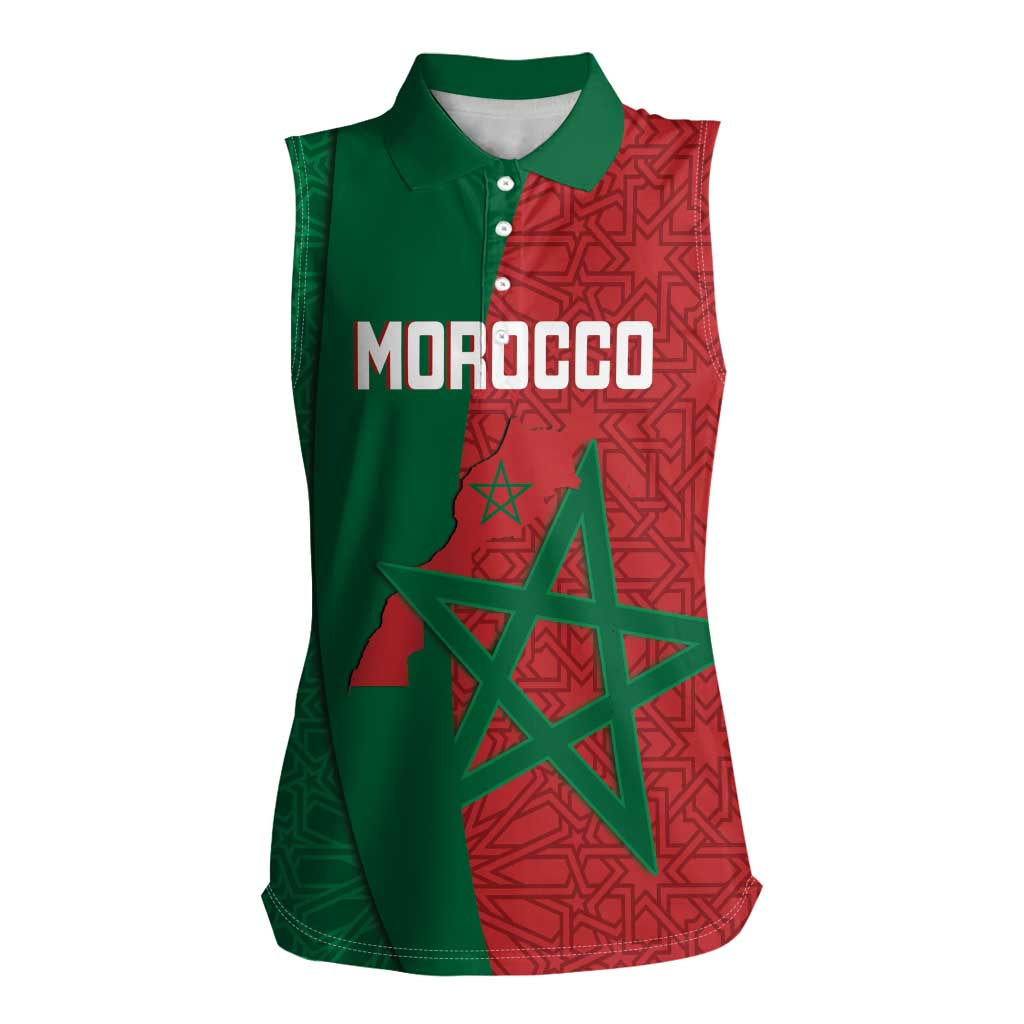 Personalised Morocco Women Sleeveless Polo Shirt Moroccan Green Star With Moorish Pattern - Wonder Print Shop