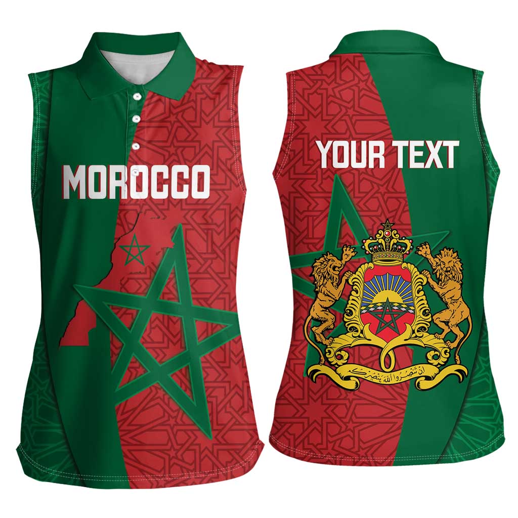 Personalised Morocco Women Sleeveless Polo Shirt Moroccan Green Star With Moorish Pattern - Wonder Print Shop