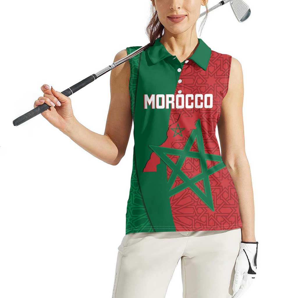 Personalised Morocco Women Sleeveless Polo Shirt Moroccan Green Star With Moorish Pattern - Wonder Print Shop