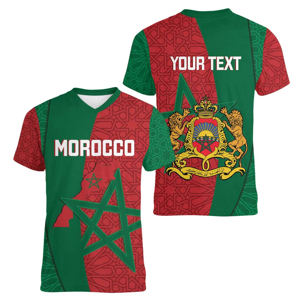 Personalised Morocco Women V-Neck T-Shirt Moroccan Green Star With Moorish Pattern - Wonder Print Shop
