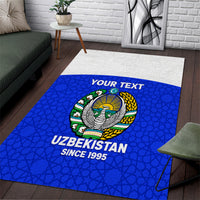 Custom Uzbekistan Football Area Rug 2024 Go Champions Uzbek Pattern - Wonder Print Shop