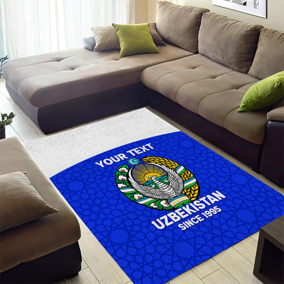 Custom Uzbekistan Football Area Rug 2024 Go Champions Uzbek Pattern - Wonder Print Shop