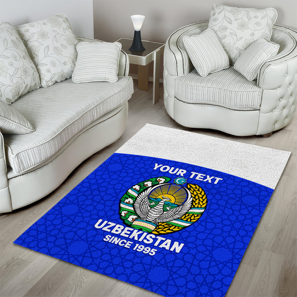 Custom Uzbekistan Football Area Rug 2024 Go Champions Uzbek Pattern - Wonder Print Shop