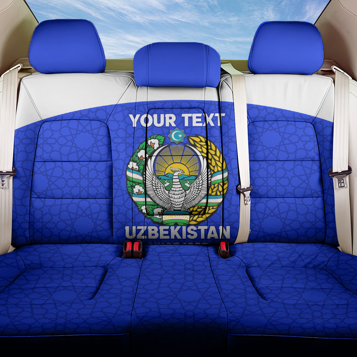 Custom Uzbekistan Football Back Car Seat Cover 2024 Go Champions Uzbek Pattern - Wonder Print Shop