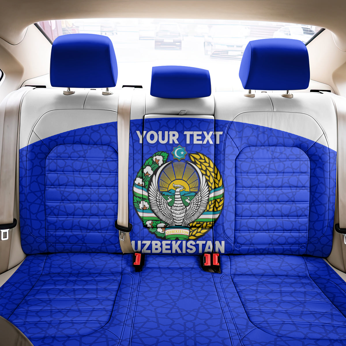 Custom Uzbekistan Football Back Car Seat Cover 2024 Go Champions Uzbek Pattern - Wonder Print Shop