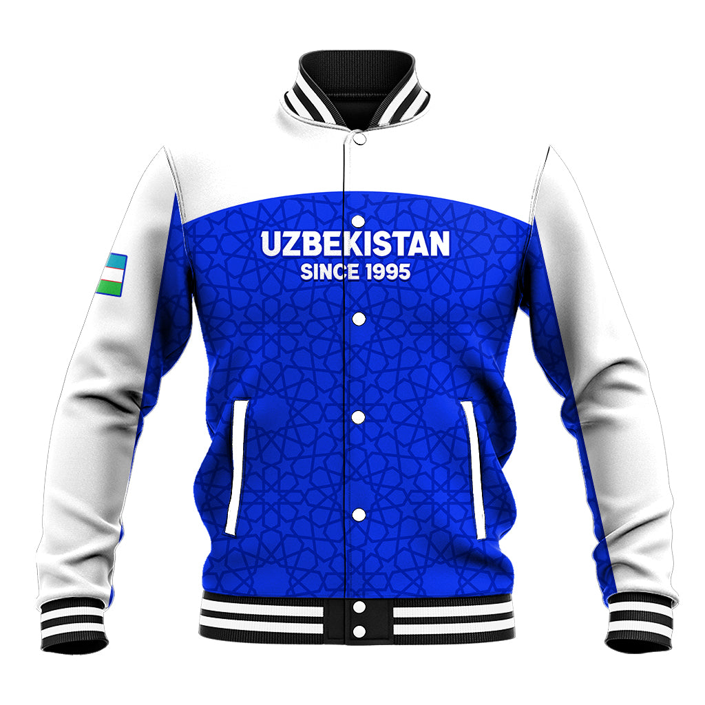 Custom Uzbekistan Football Baseball Jacket 2024 Go Champions Uzbek Pattern - Wonder Print Shop