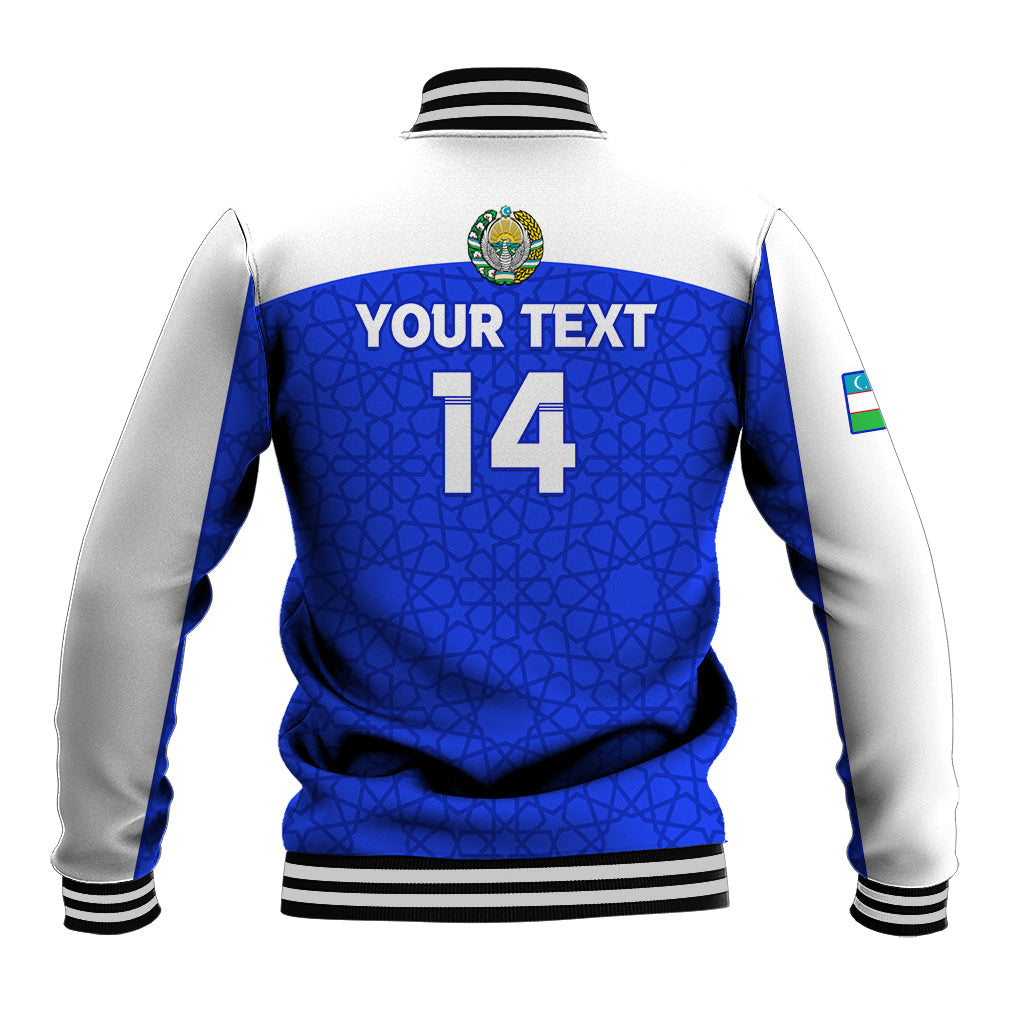 Custom Uzbekistan Football Baseball Jacket 2024 Go Champions Uzbek Pattern - Wonder Print Shop