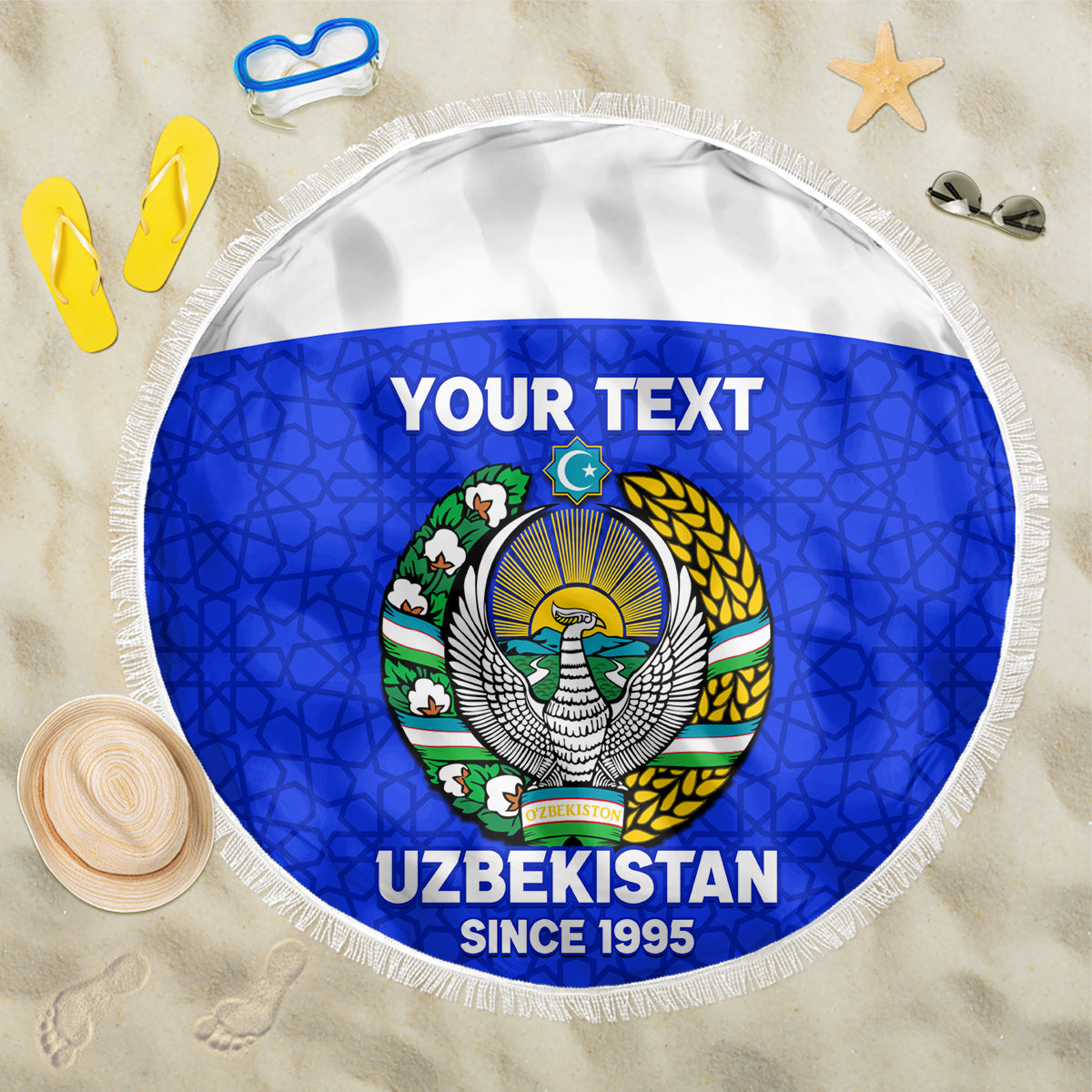 Custom Uzbekistan Football Beach Blanket 2024 Go Champions Uzbek Pattern - Wonder Print Shop