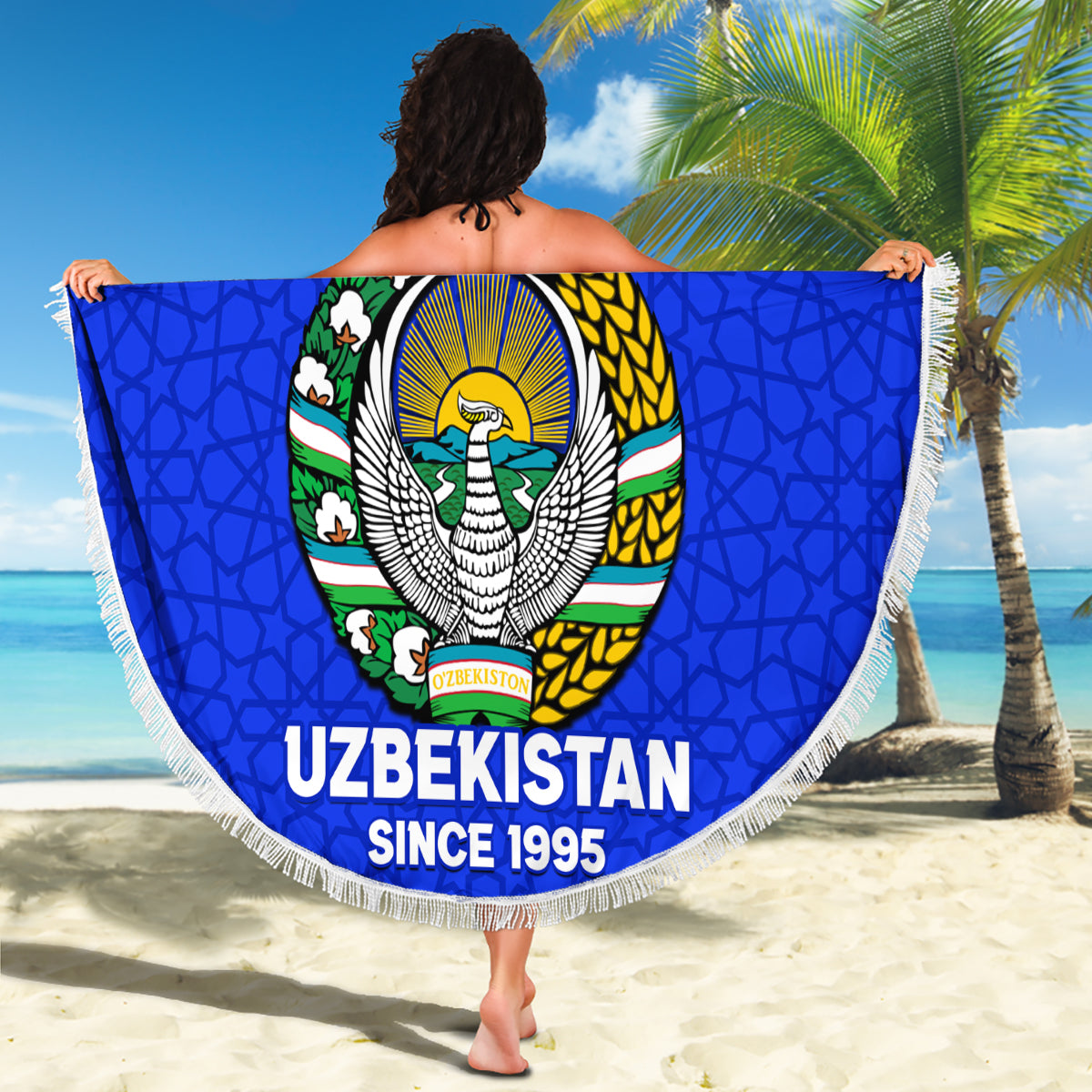Custom Uzbekistan Football Beach Blanket 2024 Go Champions Uzbek Pattern - Wonder Print Shop