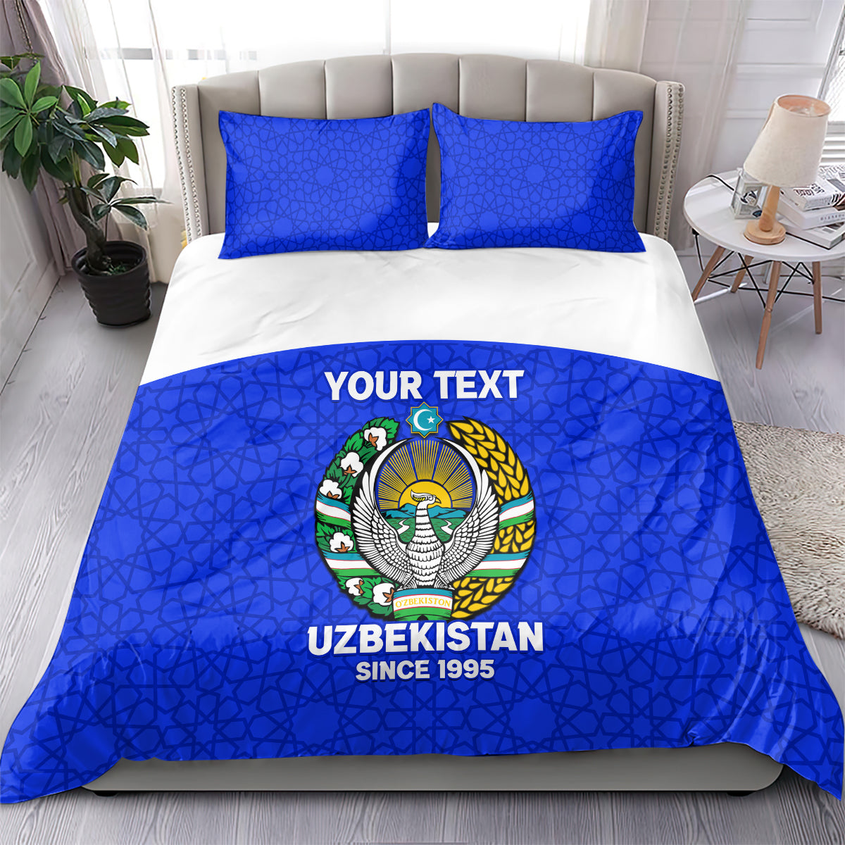 Custom Uzbekistan Football Bedding Set 2024 Go Champions Uzbek Pattern - Wonder Print Shop