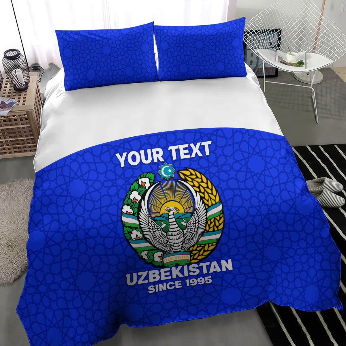 Custom Uzbekistan Football Bedding Set 2024 Go Champions Uzbek Pattern - Wonder Print Shop
