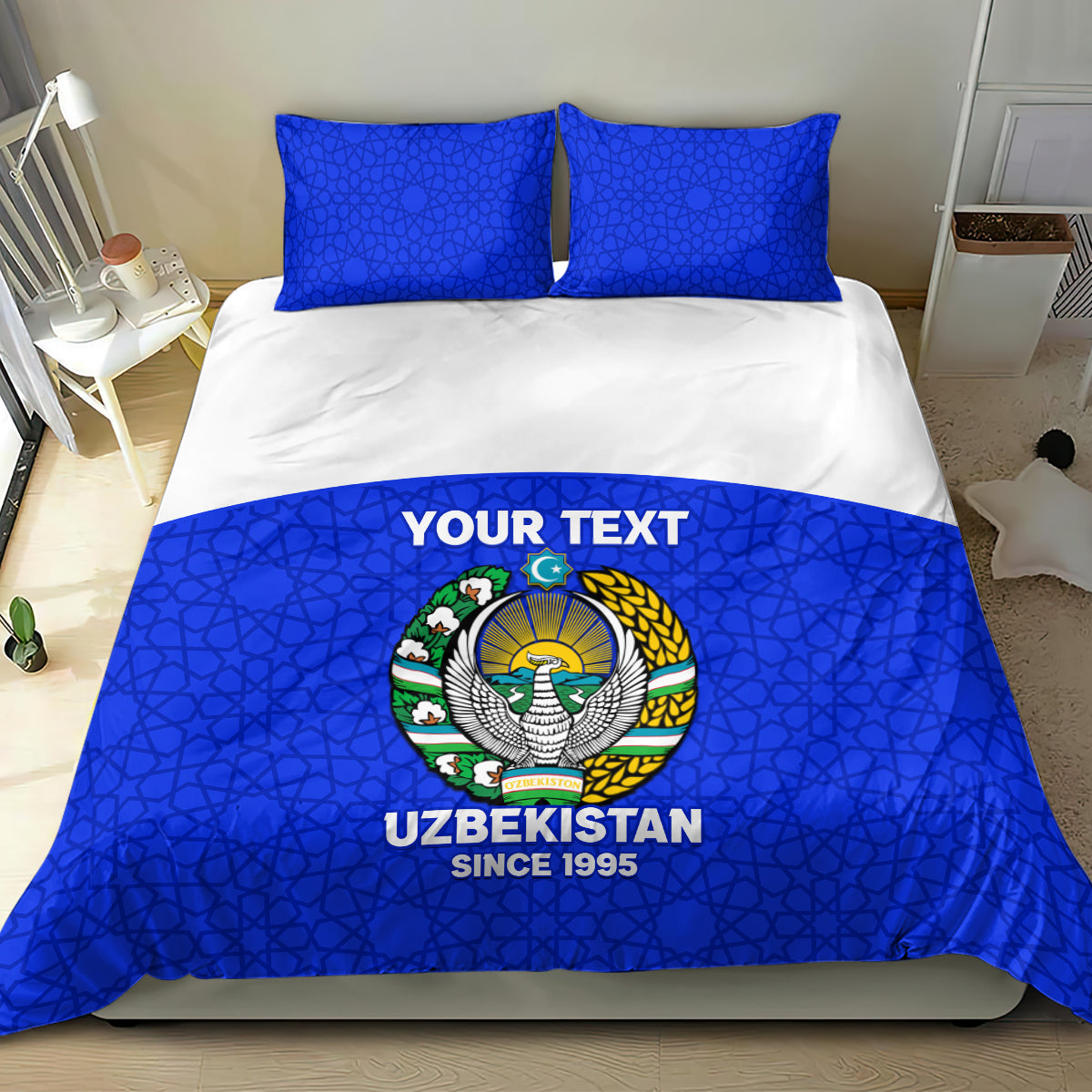 Custom Uzbekistan Football Bedding Set 2024 Go Champions Uzbek Pattern - Wonder Print Shop