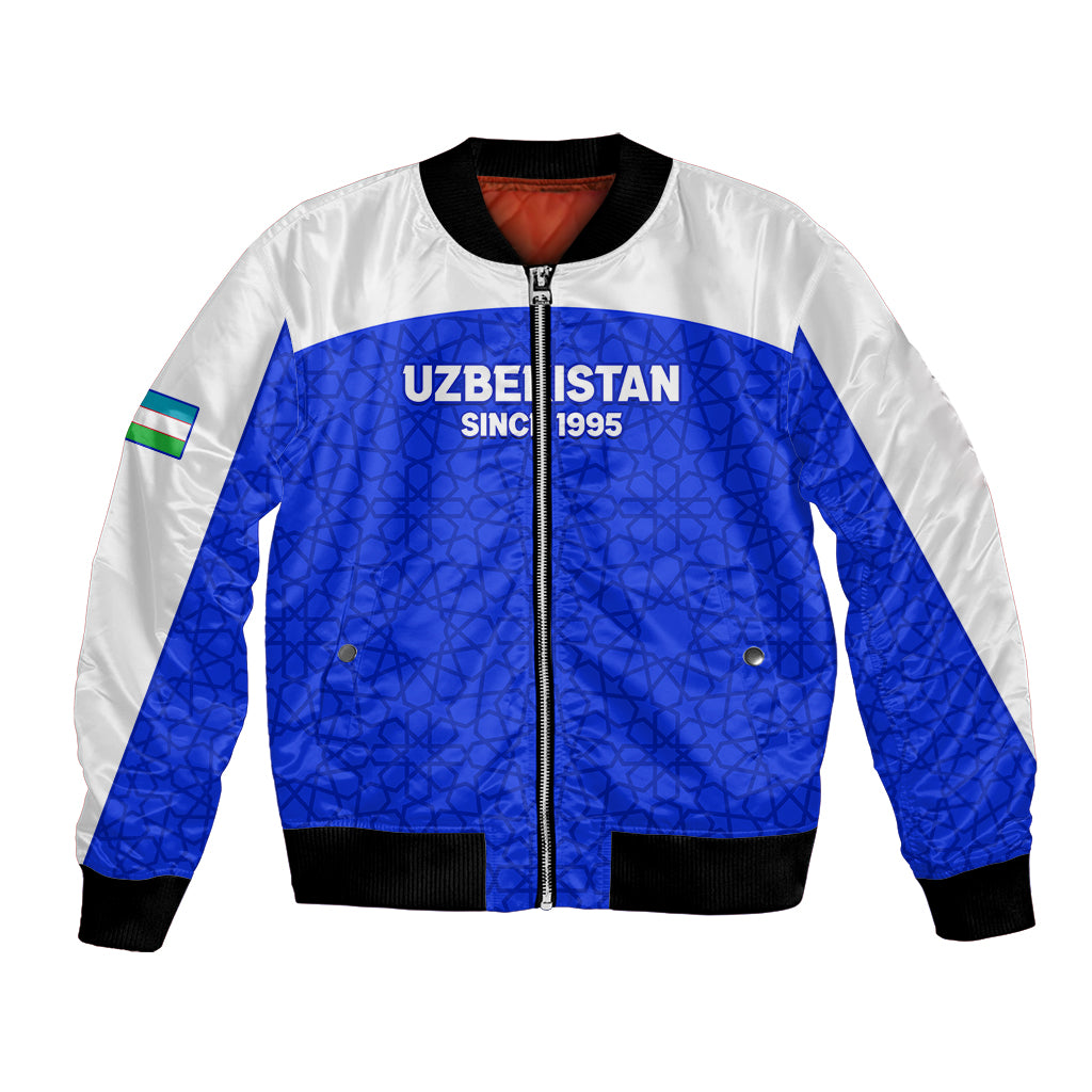 Custom Uzbekistan Football Bomber Jacket 2024 Go Champions Uzbek Pattern - Wonder Print Shop