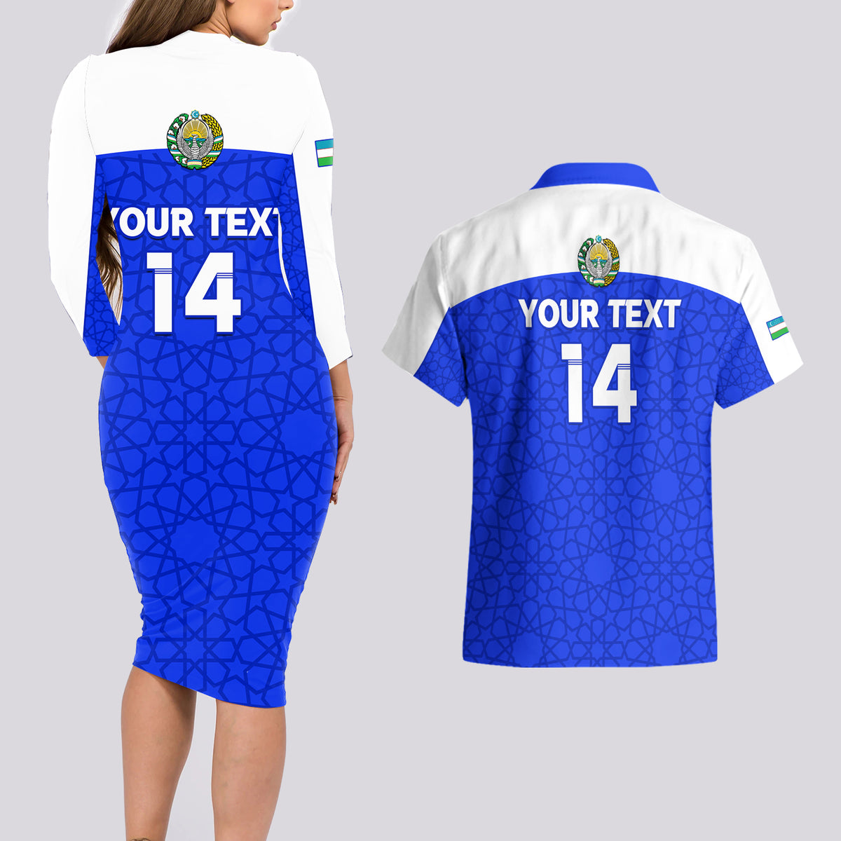 Custom Uzbekistan Football Couples Matching Long Sleeve Bodycon Dress and Hawaiian Shirt 2024 Go Champions Uzbek Pattern - Wonder Print Shop