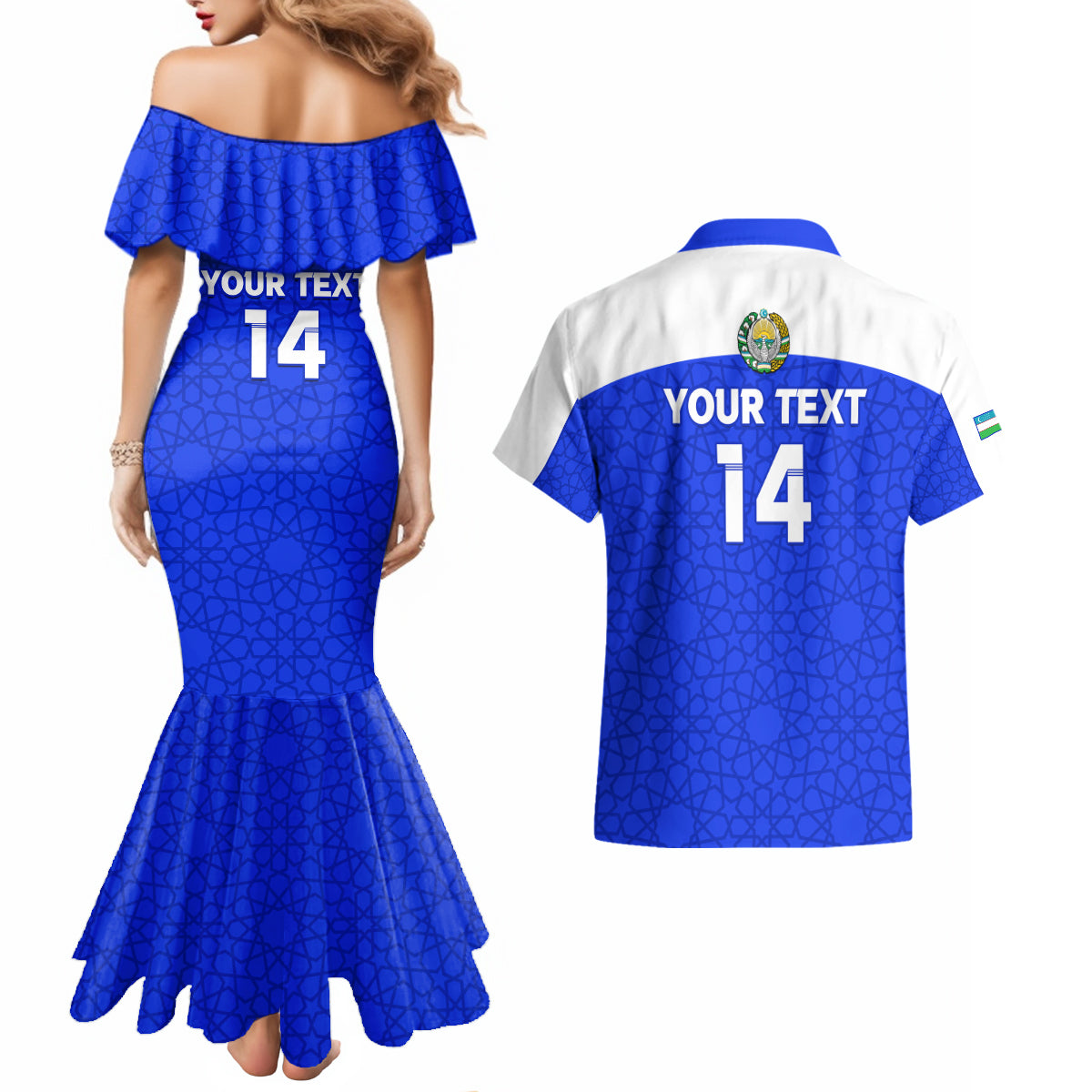 Custom Uzbekistan Football Couples Matching Mermaid Dress and Hawaiian Shirt 2024 Go Champions Uzbek Pattern - Wonder Print Shop