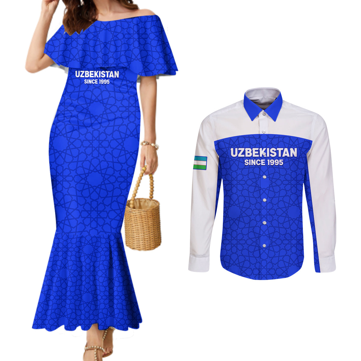 custom-uzbekistan-football-couples-matching-mermaid-dress-and-long-sleeve-button-shirt-2024-go-champions-uzbek-pattern