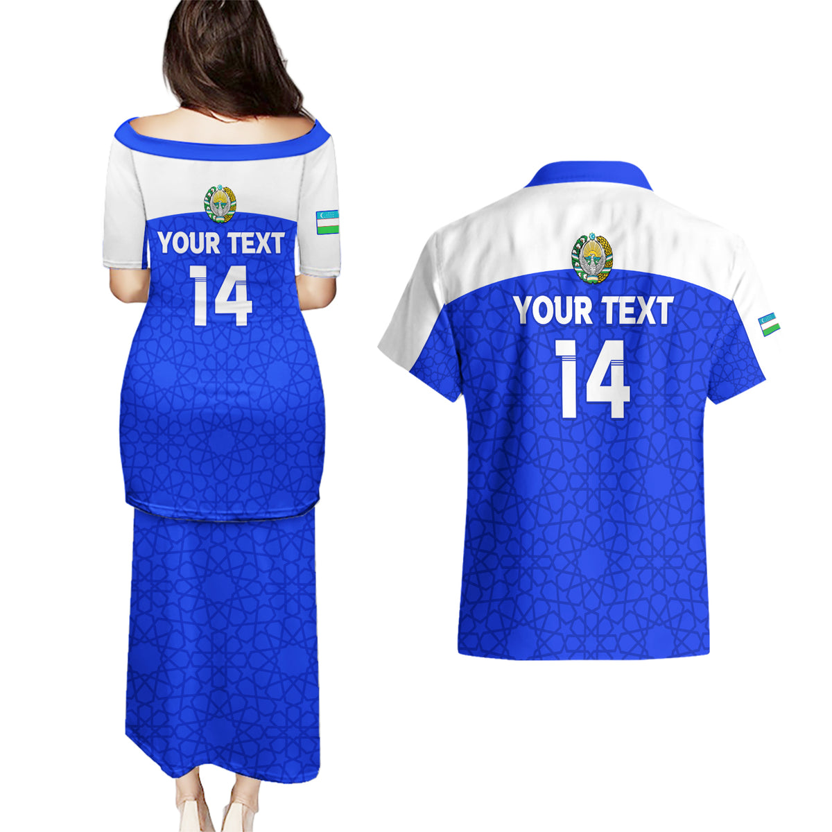 Custom Uzbekistan Football Couples Matching Puletasi and Hawaiian Shirt 2024 Go Champions Uzbek Pattern - Wonder Print Shop