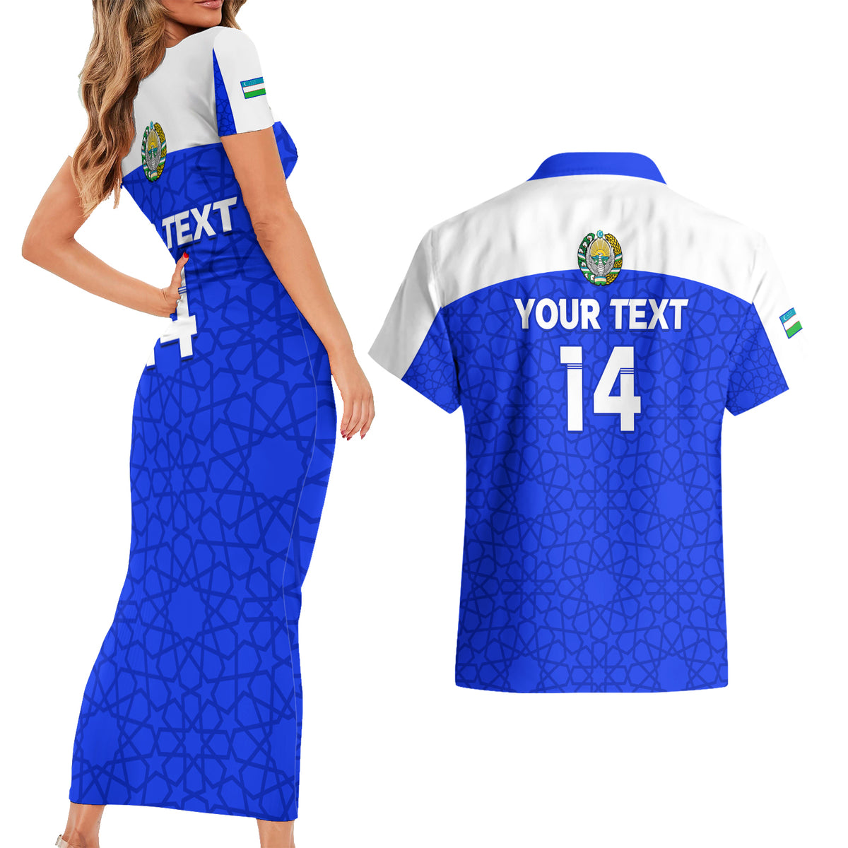 Custom Uzbekistan Football Couples Matching Short Sleeve Bodycon Dress and Hawaiian Shirt 2024 Go Champions Uzbek Pattern - Wonder Print Shop