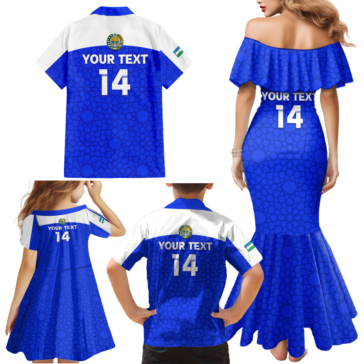 Custom Uzbekistan Football Family Matching Mermaid Dress and Hawaiian Shirt 2024 Go Champions Uzbek Pattern - Wonder Print Shop