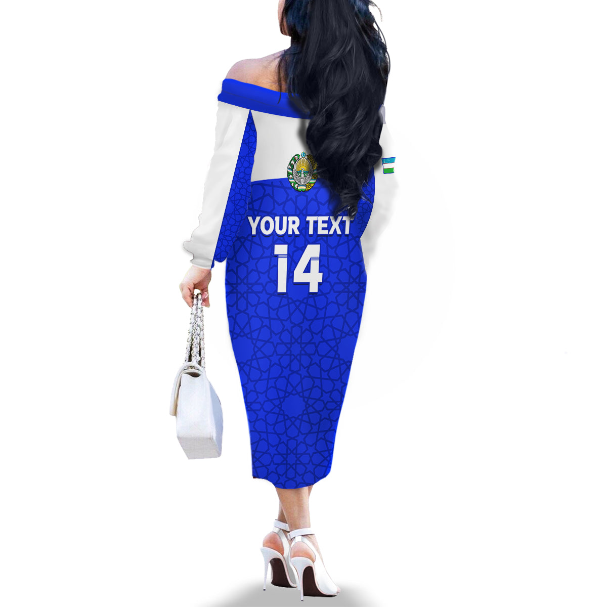 Custom Uzbekistan Football Family Matching Off Shoulder Long Sleeve Dress and Hawaiian Shirt 2024 Go Champions Uzbek Pattern - Wonder Print Shop