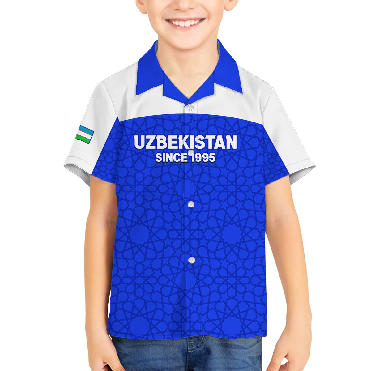 Custom Uzbekistan Football Family Matching Off Shoulder Maxi Dress and Hawaiian Shirt 2024 Go Champions Uzbek Pattern - Wonder Print Shop
