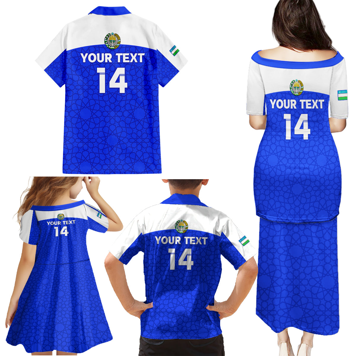 Custom Uzbekistan Football Family Matching Puletasi and Hawaiian Shirt 2024 Go Champions Uzbek Pattern - Wonder Print Shop