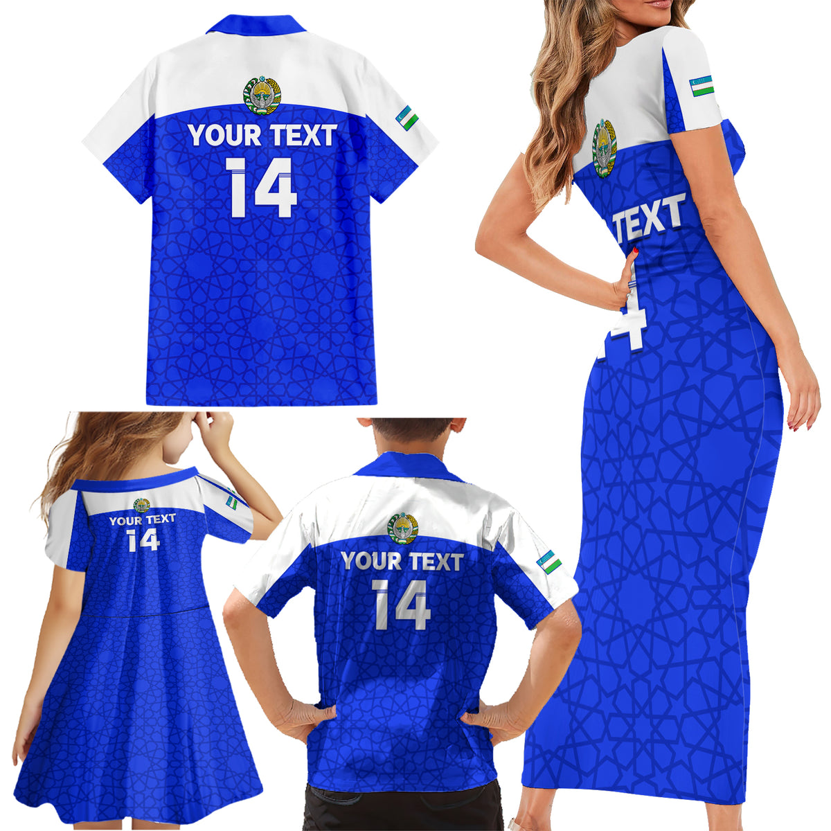 Custom Uzbekistan Football Family Matching Short Sleeve Bodycon Dress and Hawaiian Shirt 2024 Go Champions Uzbek Pattern - Wonder Print Shop