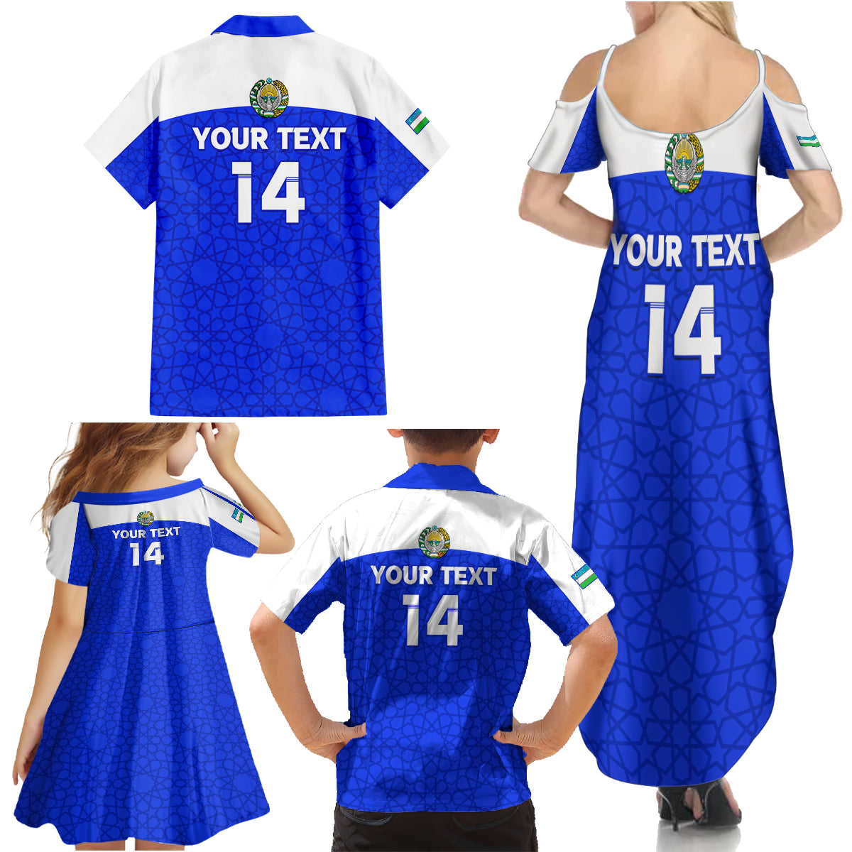 Custom Uzbekistan Football Family Matching Summer Maxi Dress and Hawaiian Shirt 2024 Go Champions Uzbek Pattern - Wonder Print Shop