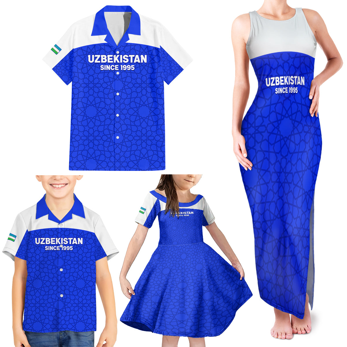 Custom Uzbekistan Football Family Matching Tank Maxi Dress and Hawaiian Shirt 2024 Go Champions Uzbek Pattern - Wonder Print Shop