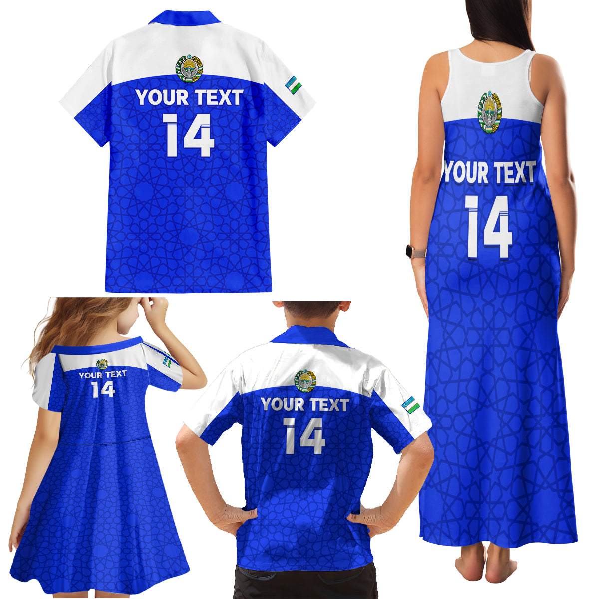 Custom Uzbekistan Football Family Matching Tank Maxi Dress and Hawaiian Shirt 2024 Go Champions Uzbek Pattern - Wonder Print Shop