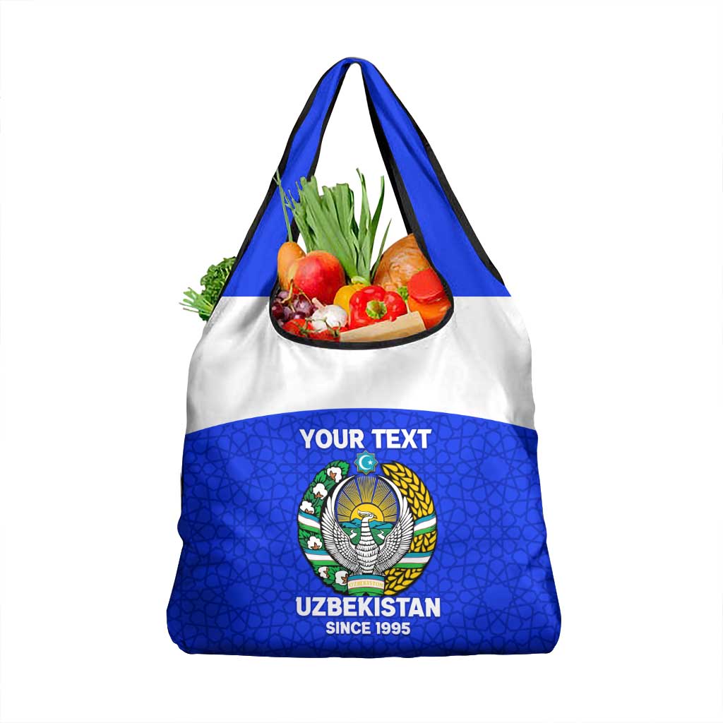 Custom Uzbekistan Football Grocery Bag Go Champions Uzbek Pattern