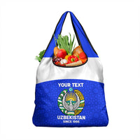 Custom Uzbekistan Football Grocery Bag Go Champions Uzbek Pattern