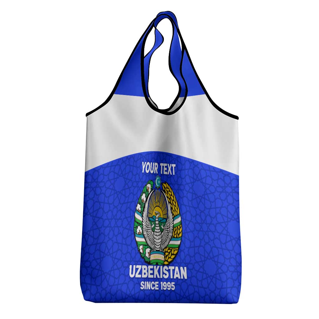 Custom Uzbekistan Football Grocery Bag Go Champions Uzbek Pattern