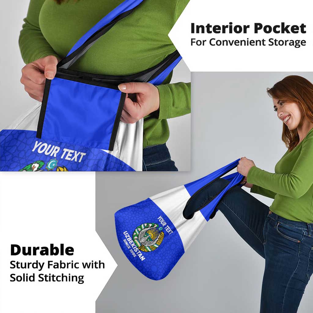 Custom Uzbekistan Football Grocery Bag Go Champions Uzbek Pattern