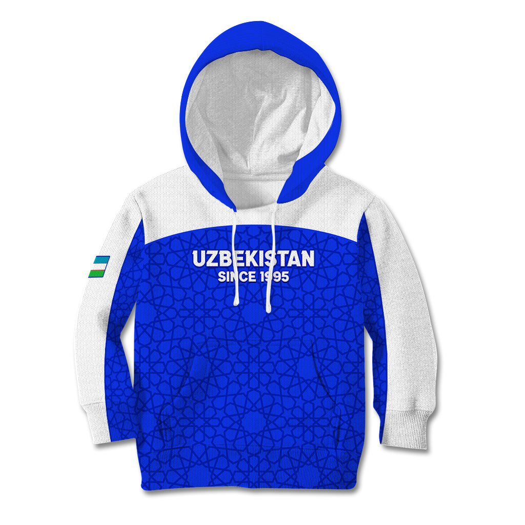 Custom Uzbekistan Football Kid Hoodie 2024 Go Champions Uzbek Pattern - Wonder Print Shop
