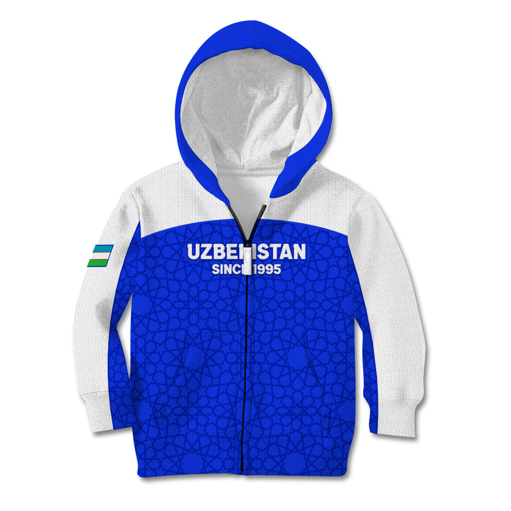 Custom Uzbekistan Football Kid Hoodie 2024 Go Champions Uzbek Pattern - Wonder Print Shop