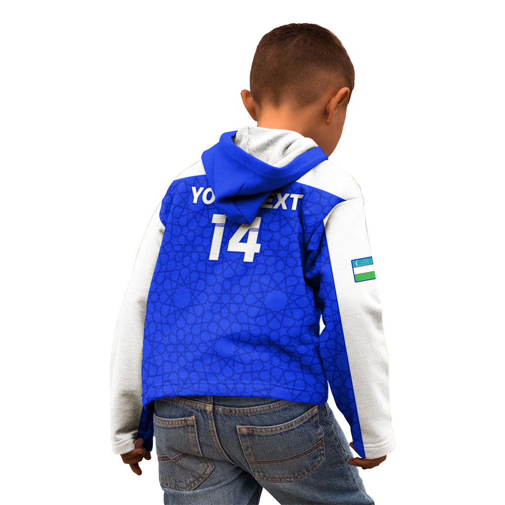 Custom Uzbekistan Football Kid Hoodie 2024 Go Champions Uzbek Pattern - Wonder Print Shop